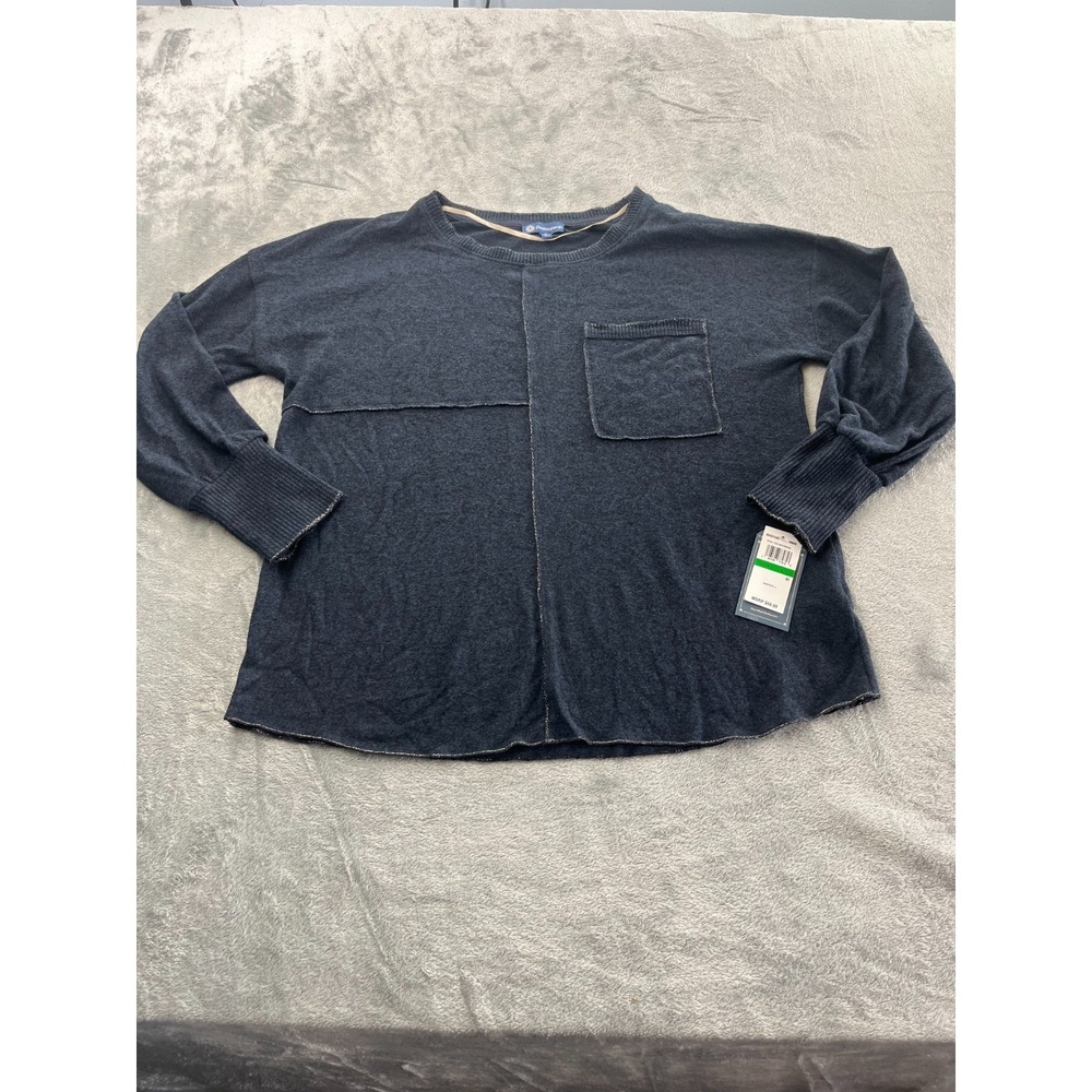 Democracy Women Navy Blue Knit Sweater Exposed Gold Seam Pocket L B04531D8E